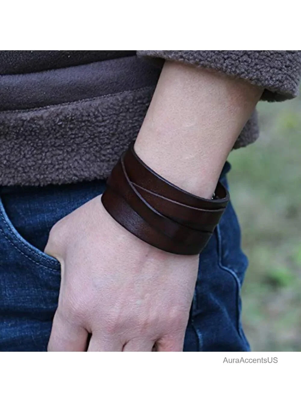 Punk Leather Cuff Bracelet Adjustable Unisex Goth Rock Wristband